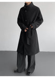 2025 New Autumn Winter Mens Imitation Wool Trench Coat Mid Length Stand Collar Solid Color Windproof Warm Two Button Outerwear