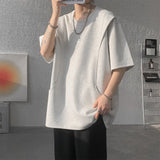 t shirt Men Loose Fit Crew Neck T-Shirt Solid Streetwear Urban Casual Patchwork Design Trendy Hip Hop Tee man 2024 Fashion