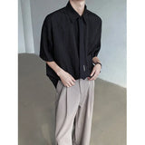 Summer Short Sleeved Shirt Men Fashion Society Mens Black Formal Dress Shirt Korean Loose Casual Shirt Mens White Shirts