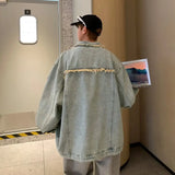 Men's Ripped Denim Jacket Autumn American Retro Washed Hip Hop Streetwear Cool Trendy Loose Casual Jacket Button Up Jeans Coat