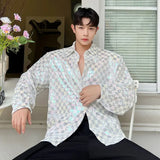 Spring Korean Style Men's Shirts Embroidery Design Male Long Sleeve Single Breasted Shirts Turn-down Collar