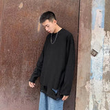 T-shirts Men Ins Hole Youthful Simple Pure Streetwear Fashion O-neck Daily Long Sleeve Spring Korean Style Handsome Charming New