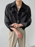 Pockets Mature Casual Shirts for Men Solid Colors Single Breasted Loose Summer Thin Hipster Temperament Korean Vetement Homme