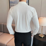 High Elastic Men Shirts Long Sleeve New Anti-wrinkle Soft Solid Color Casual Slim Fit Formal Dress Camisas Top Men Clothing
