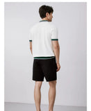 New Japanese Trendy Men Polo Shirt Light Luxury Slim-fit V Neck T-shirt Leisure Patchwork Short Sleeve Tops Retro Knitwear M-3XL