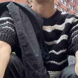 Men T-shirts All-match Vintage Striped Classical Korean Style Breathable Hipster Casual Simple Clothing Soft Fashion O-neck Tees
