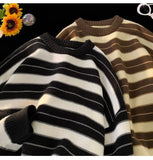 American autumn and winter high street men and women trendy lazy style round neck knitted sweater couple loose casual sweater