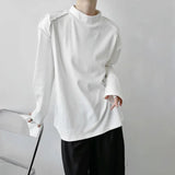 Autumn Winter Fashion Elegant Niche Half Turtleneck Long-Sleeved T-Shirt Mens Pullover Casual Loose Cotton Top Bottoming Shirt