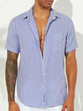 Spring Summer New Casual Shirts Mens Fashion Buttoned Turn-down Collar Striped Shirt For Men Vintage Loose Cardigan Tops
