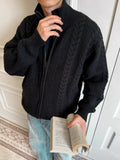 New Japanese Retro Men Cardigan Jacket Winter Light Luxury Trendy Turtleneck Knit Zip-up Long Sleeve Sweater Coat Premium Outfit