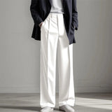 Stylish Mens Straight Suit Trousers Spring Summer Fashion Solid Color Pleated Pants For Men Casual Loose Breathable Pants