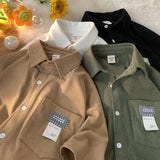 Korean style men and women trendy waffle short sleeved shirt summer couple retro patch casual loose half sleeved T-shirt top