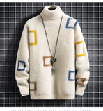 Winter American Men and Women Trendy High Collar Sweater Couple High Street Personalized Simple Knitted Base Sweater y2k