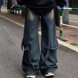 American high street men and women trendy hip-hop loose straight leg jeans for couples personalized wide leg casual pants y2k