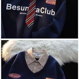 American College Style POLO Tie Fake Two-piece Sweatshirt Men's Spring Autumn Thin Loose Korean Lazy Style Long-sleeved Jacket