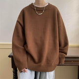 New Japanese Retro Men Knitted Sweater Light Luxury Casual O Neck Solid Color Long Sleeve Pullovers Loose High Street Knitwear