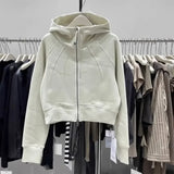 zipper short solid color sweatshirt new Korean style Harajuku style casual versatile loose slim hooded jacket women's tops