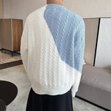 Men's Sweater Color Contrast Round Neck Half High Collar Screw Thread Fashion Solid Slim Casual Knitted Long Sleeve Tops