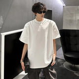 Korean Style Men's T-shirts Short Sleeved O-neck Handmade Diamonds Decoration Tees Loose Shoulder Pads Male Tops