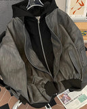 Spring Autumn Cool Vintage Distressed Pu Leather jacket Men Zipper Fake 2 Piece Luxury Designer Clothes Hoodie