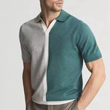 Men Spring Summer New Lapel Short Sleeve Polo Shirt Men's Plaid Knitted Patchwork Clothes Male Tops Casual Tees Shirt