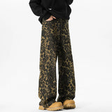 Leopard Print Jeans Men Fashion Vintage Jeans Men Streetwear Hip-hop Loose Wide Leg Jeans Mens Denim Trousers Large Size 4XL