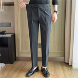 Men Suit Pants Trousers Spring Elastic Waist Solid Slim Fit Dress Pants Office Business Casual High Quality Men's Clothing