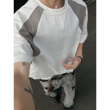 Mens Breathable Cotton Tshirt man Soft Summer Casual Slim Fit Contrast Panel Simpl Design Streetwear Fashion Tee Line Texture