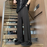 Men's Wide Leg Pants Thin Man Comfortable Pant Black Summer Casual Streetwear Fashion Drawstring Trouser Japanese 5XL Trendy
