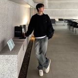 Winter Korean Fashion Jacquard Men Sweater Luxury Trendy O Neck Knitted Solid Color Pullover Leisure Long Sleeve Basic Knitwear