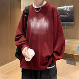 Men's Trendy Print Oversize Streetwear Sweatshirt Y2K Youth Simple Casual Vintage Hoodie Korean Round Neck Long Sleeve Pullovers