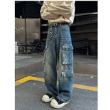 New High Street Cargo jeans men Gothic Punk Dark Trousers  Harajuku Retro Baggy Jeans Men Street Fashion Straight Leg Pants