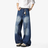 Korean Style Men's Jeans Washing Contrast Color Wide Leg Trousers Cleanfit Straight Loose Male All-match Denim Pants