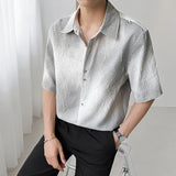 Mens Slim Fit Short Sleeve Shirt man Gradient Color Trendy Summer Fashion Youth Style New Tech Fabric Casual Stylish Streetwear