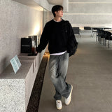 Winter Korean Fashion Jacquard Men Sweater Luxury Trendy O Neck Knitted Solid Color Pullover Leisure Long Sleeve Basic Knitwear