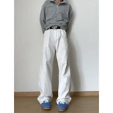 Men's Patchwork style cargo Denim Pants Washed Male Jeans Straight Casual Men wear Loose Wide Leg Trousers Pocket design