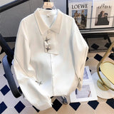 Metal Zipper Design Shirt Autumn New Fashion Loose Trendy Dark Series High-End Drape Irregular Long-Sleeved White Shirt For Men