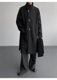 2025 New Autumn Winter Mens Imitation Wool Trench Coat Mid Length Stand Collar Solid Color Windproof Warm Two Button Outerwear