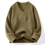 Knitted V-Neck Sweater Ribbed Neckline Not Easy To Deform Thick Warm Fashion Trend Crisp Shape Tall Thin Quality Fabric Skin