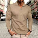 Men's Business Casual Polo Long Sleeve T-shirt spring and autumn Twill jacquard zipper polo shirt Comfortable and Breathable Top