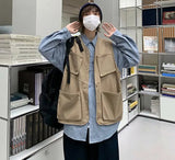 Men Vests Japanese Safari Style Stylish Chic Baggy Outer Techwear Retro Multi Pockets Daily Simple All-match Cozy Sleeveless