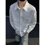 Black White Long-sleeved Shirt Men Fashion Social Mens Dress Shirt Korean Loose Casual bubble Shirts Mens summer trend