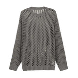 Mens Y2k Hollow Out Outfits See-Through Knit Shirts New Summer Fashion All-Match Casual Geometric Vintage Loose Smock Tops
