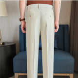 Spring Summer Men's Straight Suit Pants Seersucker Loose Long Toursers Quality Daily Work Casual Bottoms Wear for Man