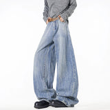 2025 New Men Wide Leg Jeans Loose Fit Light Blue Washed Denim Trousers High Quality Trendy Fashion Streetwear Hot Sale