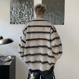 Striped Cardigan Men Winter Chic Knitwear Slouchy Baggy Japanese Style Harajuku Long Sleeve High Street Hip Hop Fashion College