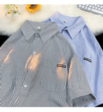 Japanese Striped Fashionable Short-sleeved Shirt Men Summer Thin Fashion Loose and Versatile Student Casual Shirt Aesthetic