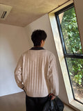 Winter Men's Trending Knitted Lapel Sweater Light Luxury Leisure Patchwork Long Sleeve Pullover Japanese Retro Loose Knitwear