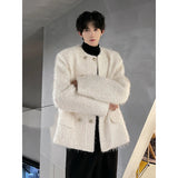 Men's Double-breasted Woolen jacket Cardigan Autumn Winter Trend Collarless Jacket Fashion Korean Style Chic Elgance Coat