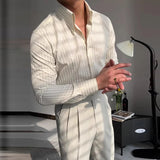 New Italy Business Men Shirts Light Luxury Textured Peaked Lapel Striped Long Sleeve Cardigan Leisure High Quality Blouse M-2XL